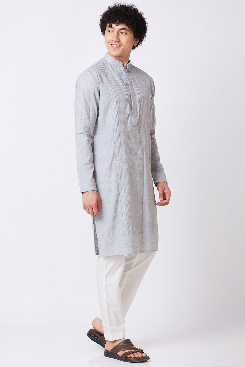 KURTA LINEN GREY PINTUCKS