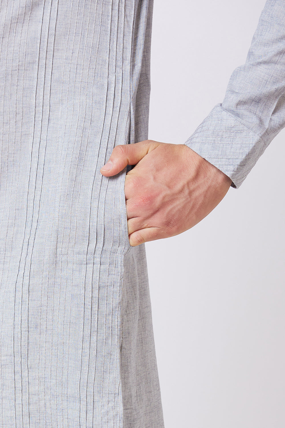 KURTA LINEN GREY PINTUCKS