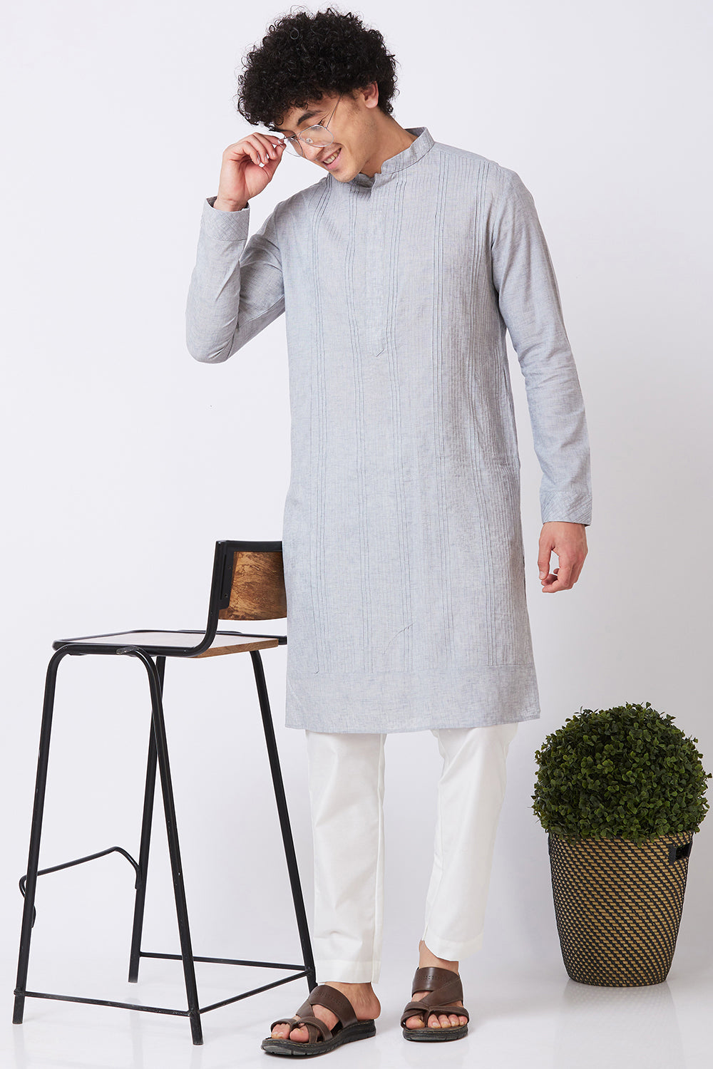 KURTA LINEN GREY PINTUCKS