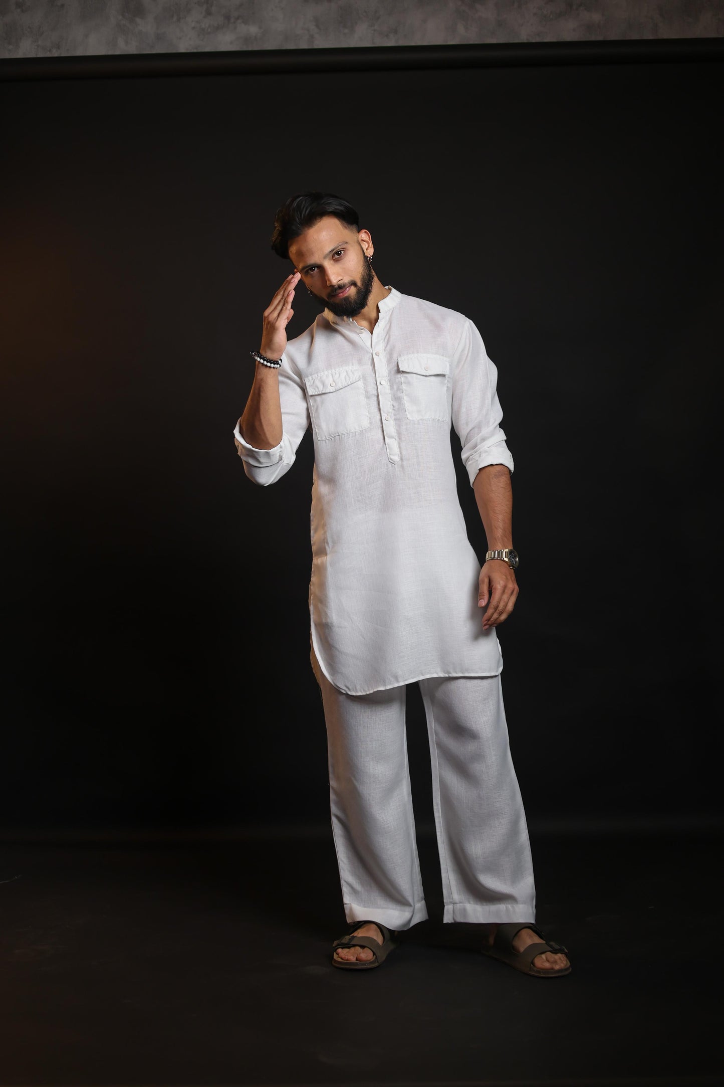 MILK WHITE 100% LINEN KURTA WITH FLARED PANTS