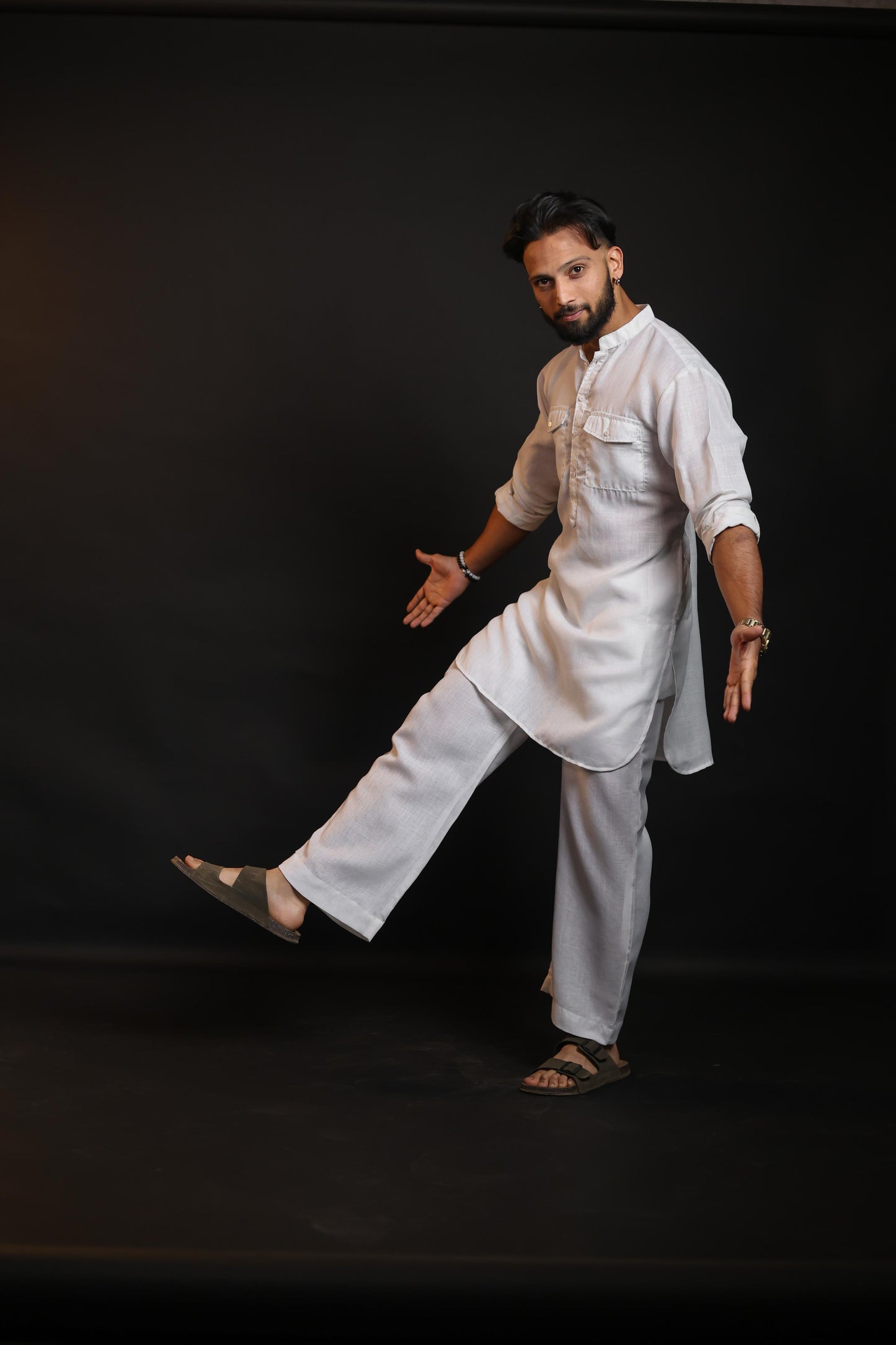 MILK WHITE 100% LINEN KURTA WITH FLARED PANTS
