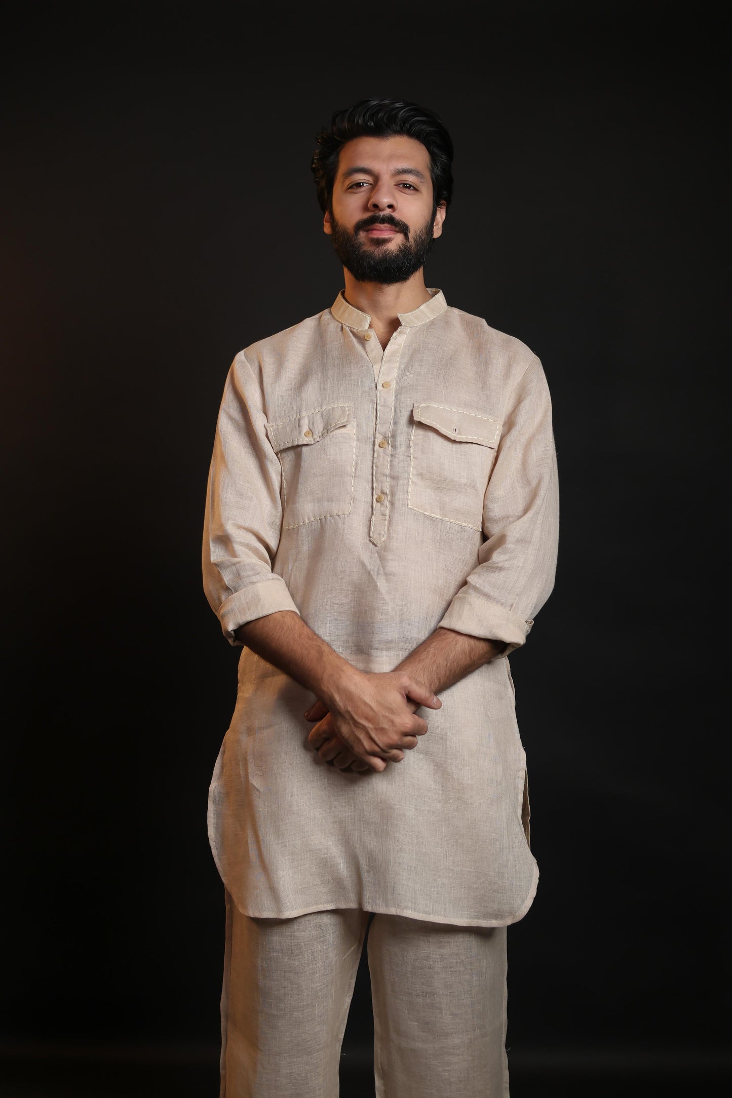 SAND SHADE 100% LINEN KURTA WITH FLARED PANTS