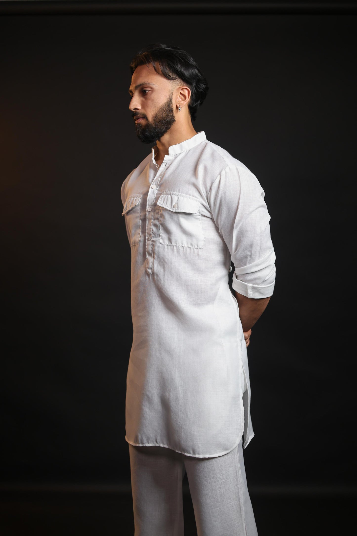 MILK WHITE 100% LINEN KURTA WITH FLARED PANTS