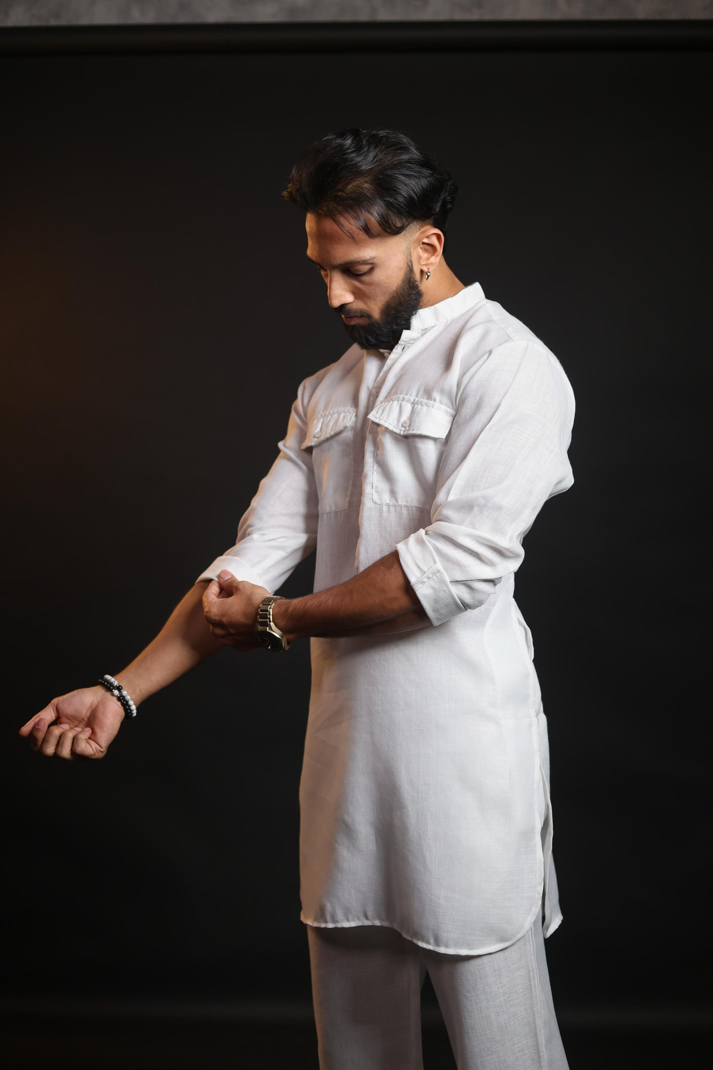MILK WHITE 100% LINEN KURTA WITH FLARED PANTS
