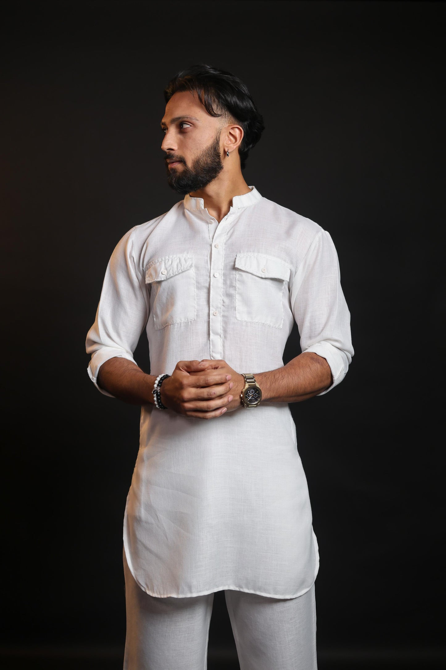 MILK WHITE 100% LINEN KURTA WITH FLARED PANTS