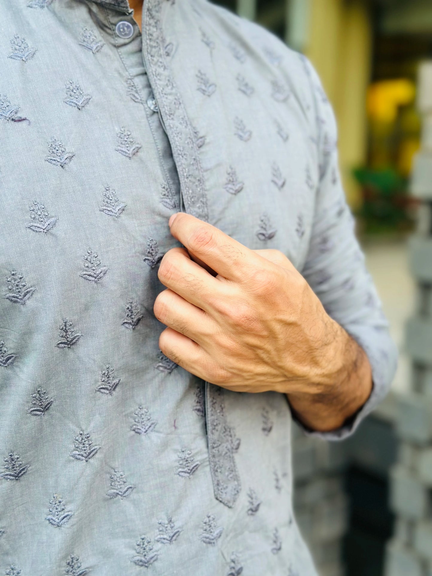 EMBROIDERED GREY KURTA