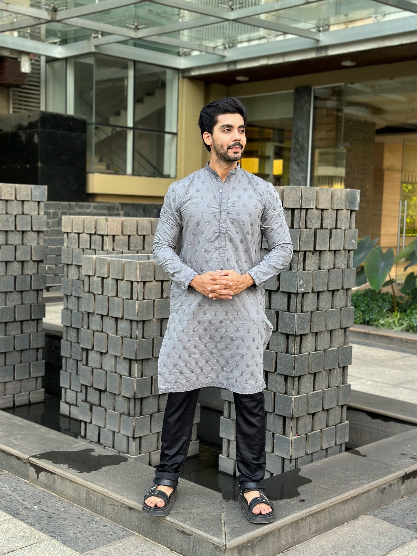 EMBROIDERED GREY KURTA