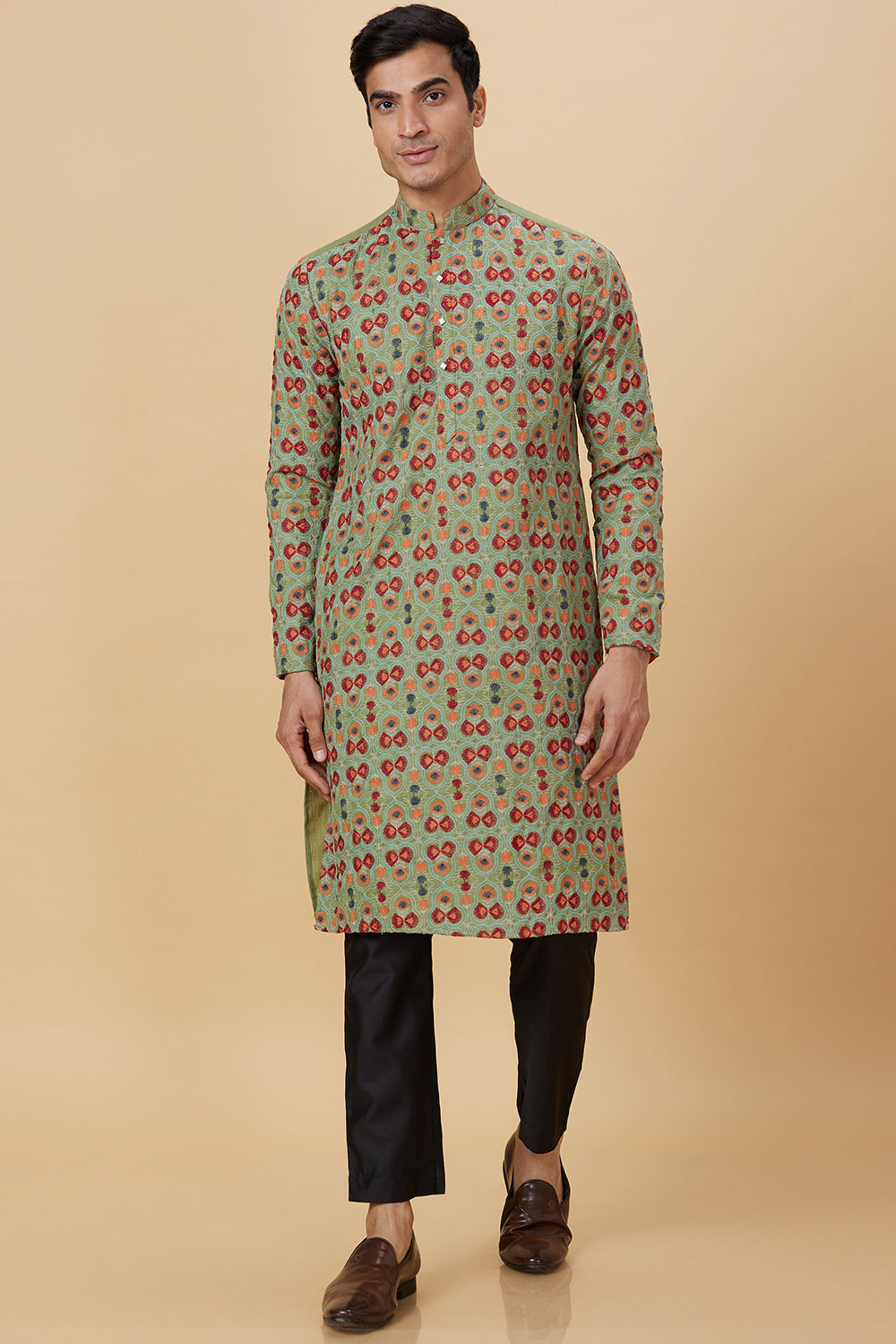 KURTA GREEN WITH BUTTERFLY EMBROIDERY