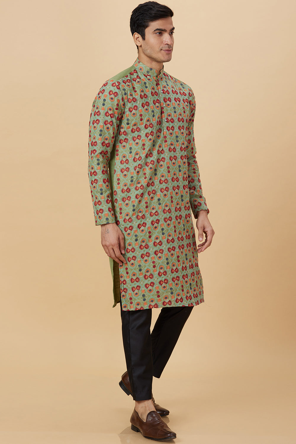 KURTA GREEN WITH BUTTERFLY EMBROIDERY