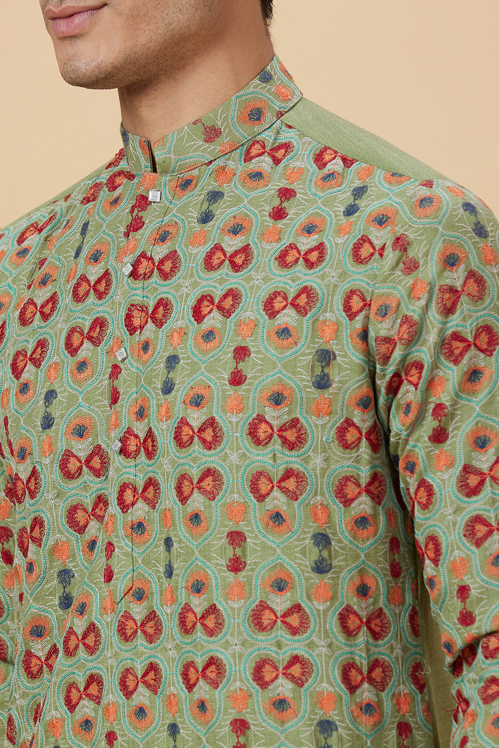 KURTA GREEN WITH BUTTERFLY EMBROIDERY