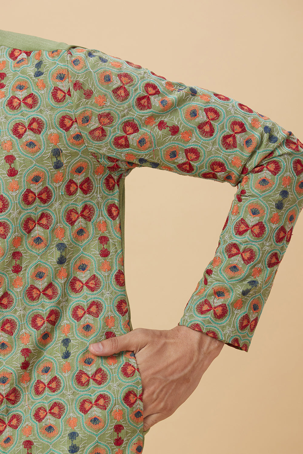 KURTA GREEN WITH BUTTERFLY EMBROIDERY