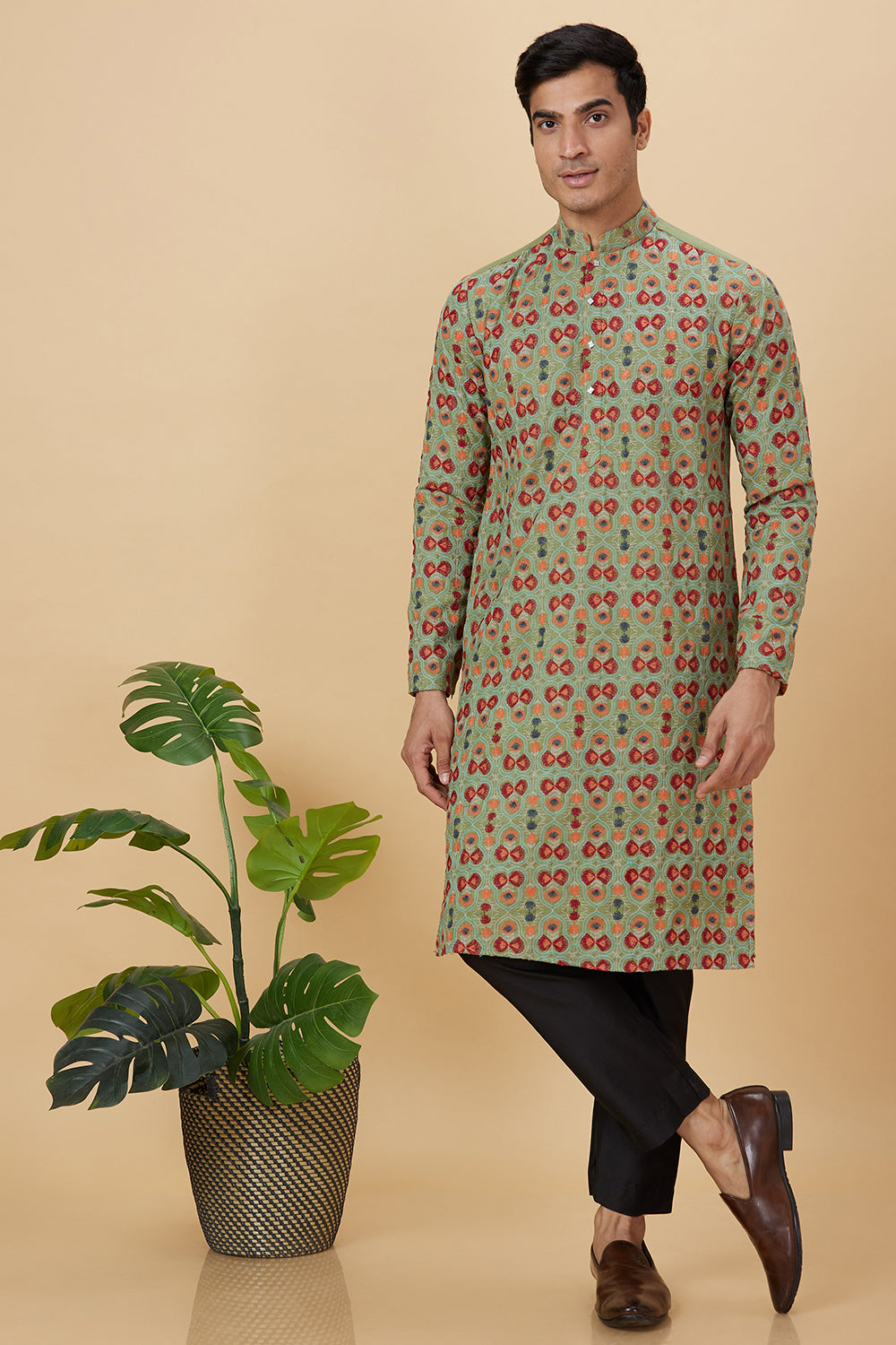 KURTA GREEN WITH BUTTERFLY EMBROIDERY