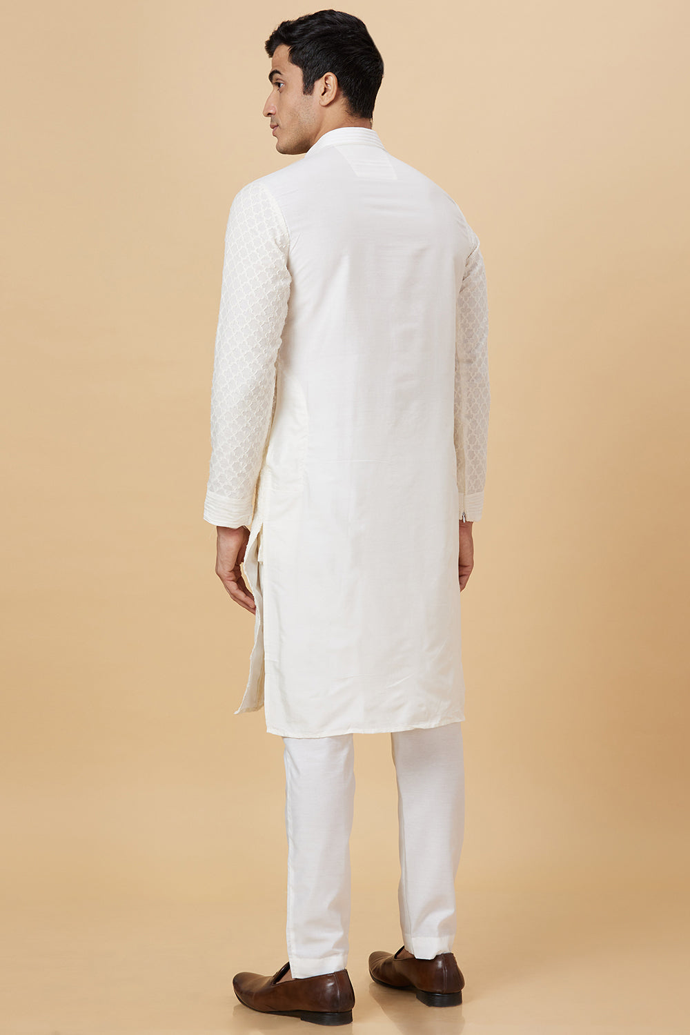 KURTA CREAM NET SELF STAR WORK
