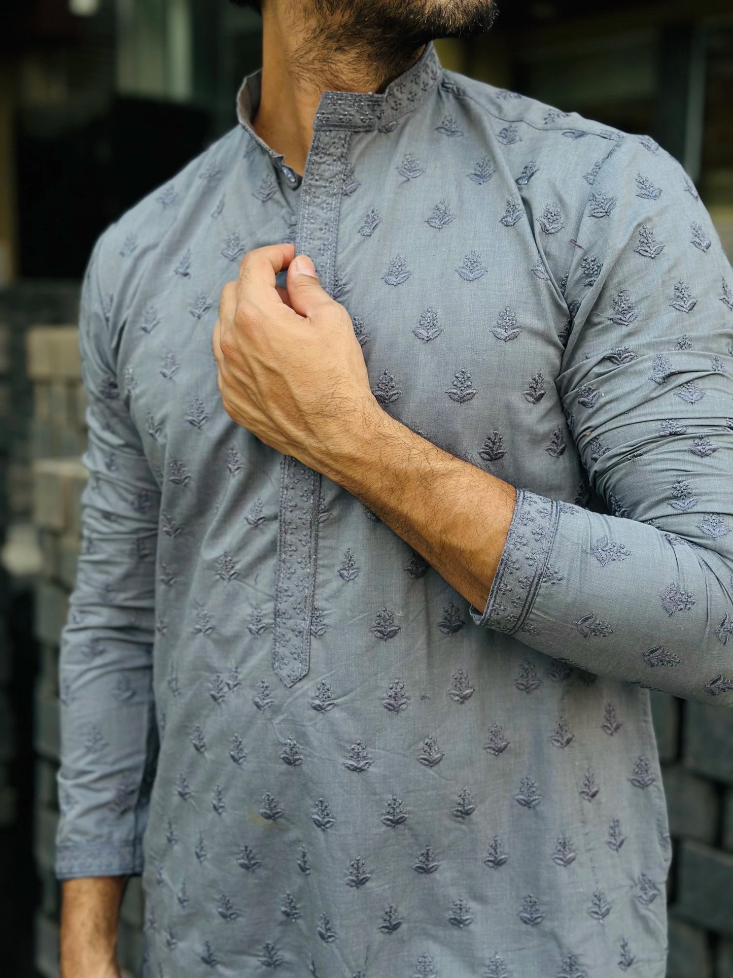 EMBROIDERED GREY KURTA