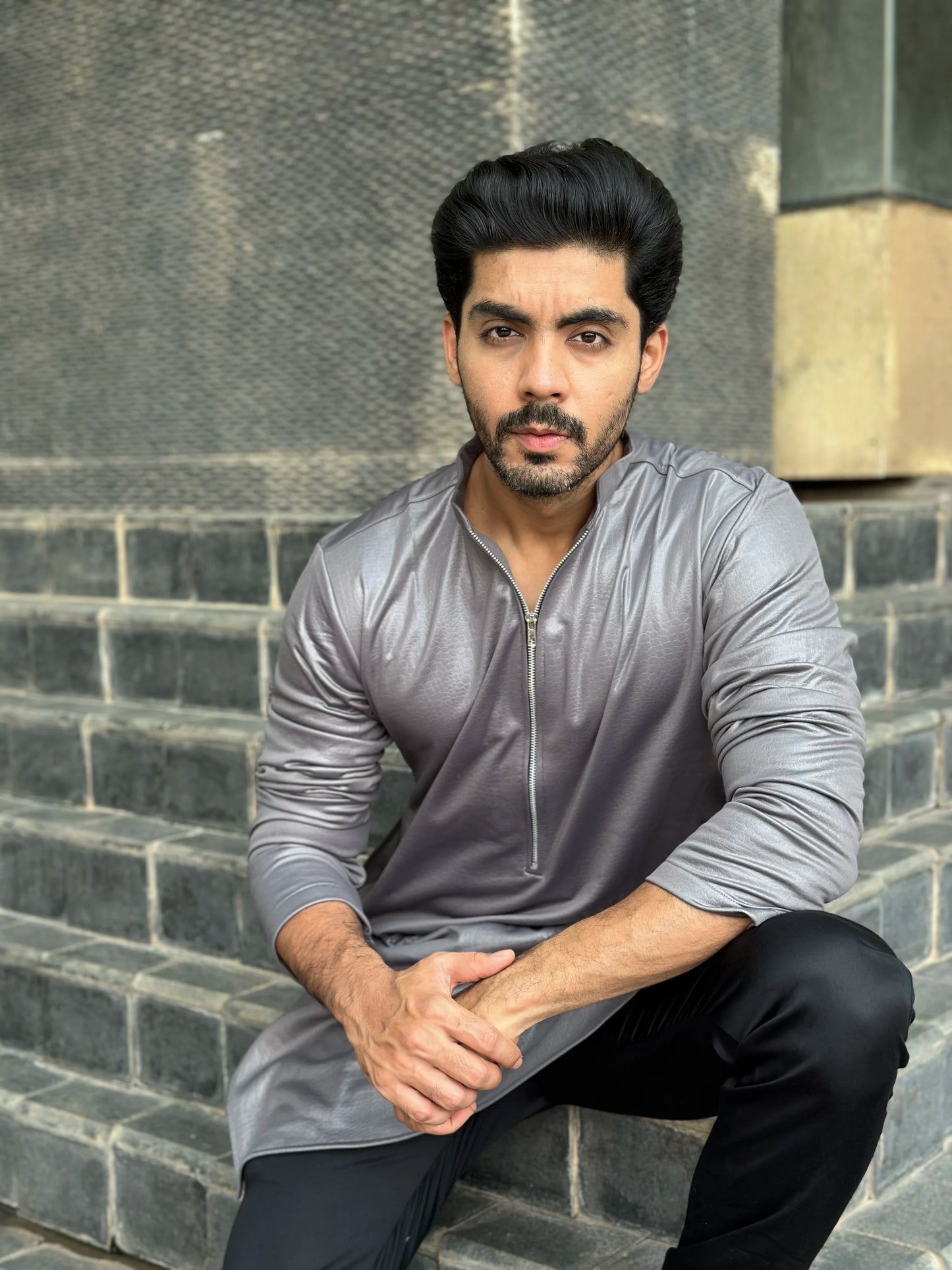ZIP GREY KURTA