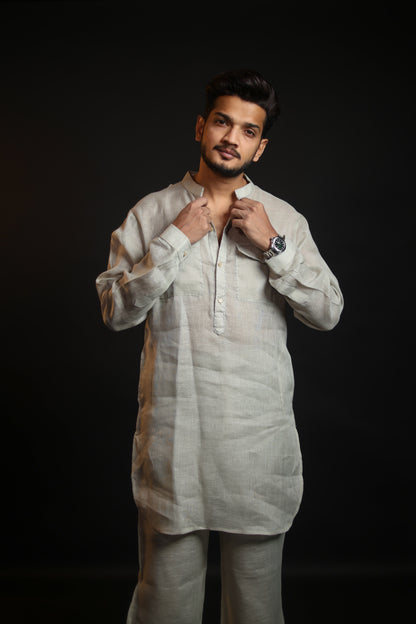 SAGE GREEN 100% LINEN KURTA WITH FLARED PANTS