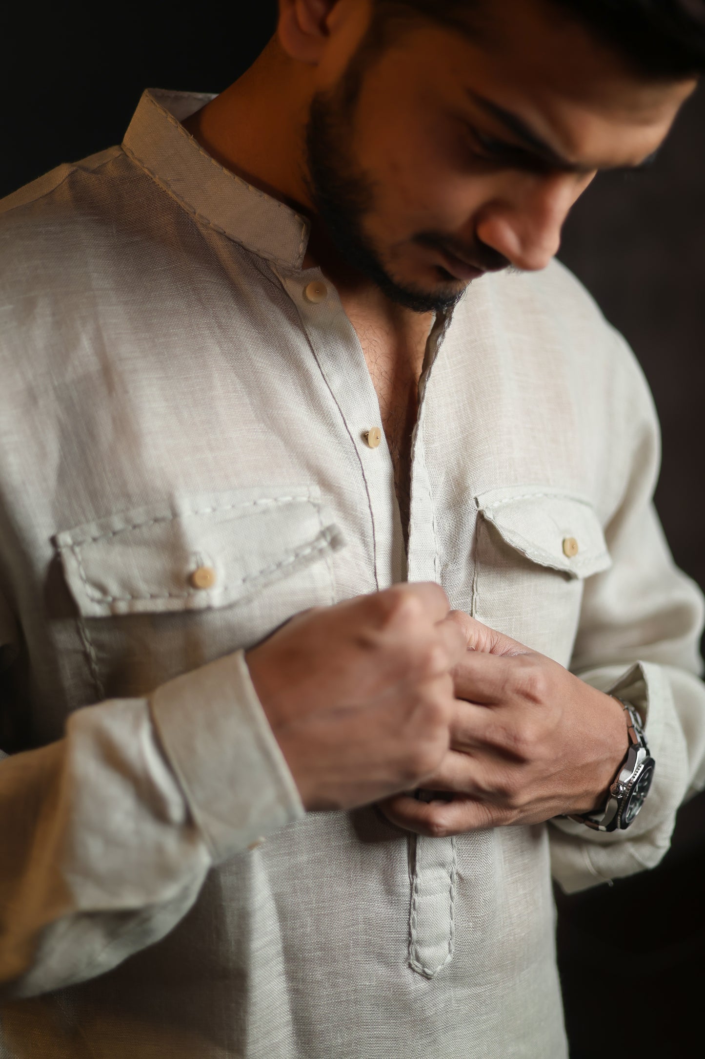 SAGE GREEN 100% LINEN KURTA WITH FLARED PANTS