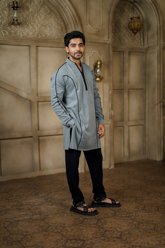 STRETCH U PIPEN GREY KURTA WITH PANTS