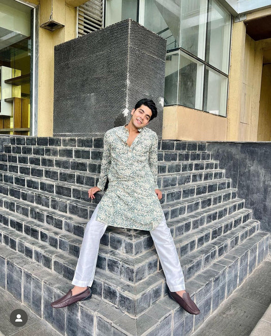KURTA LINEN GREEN FLOWER PRINTED