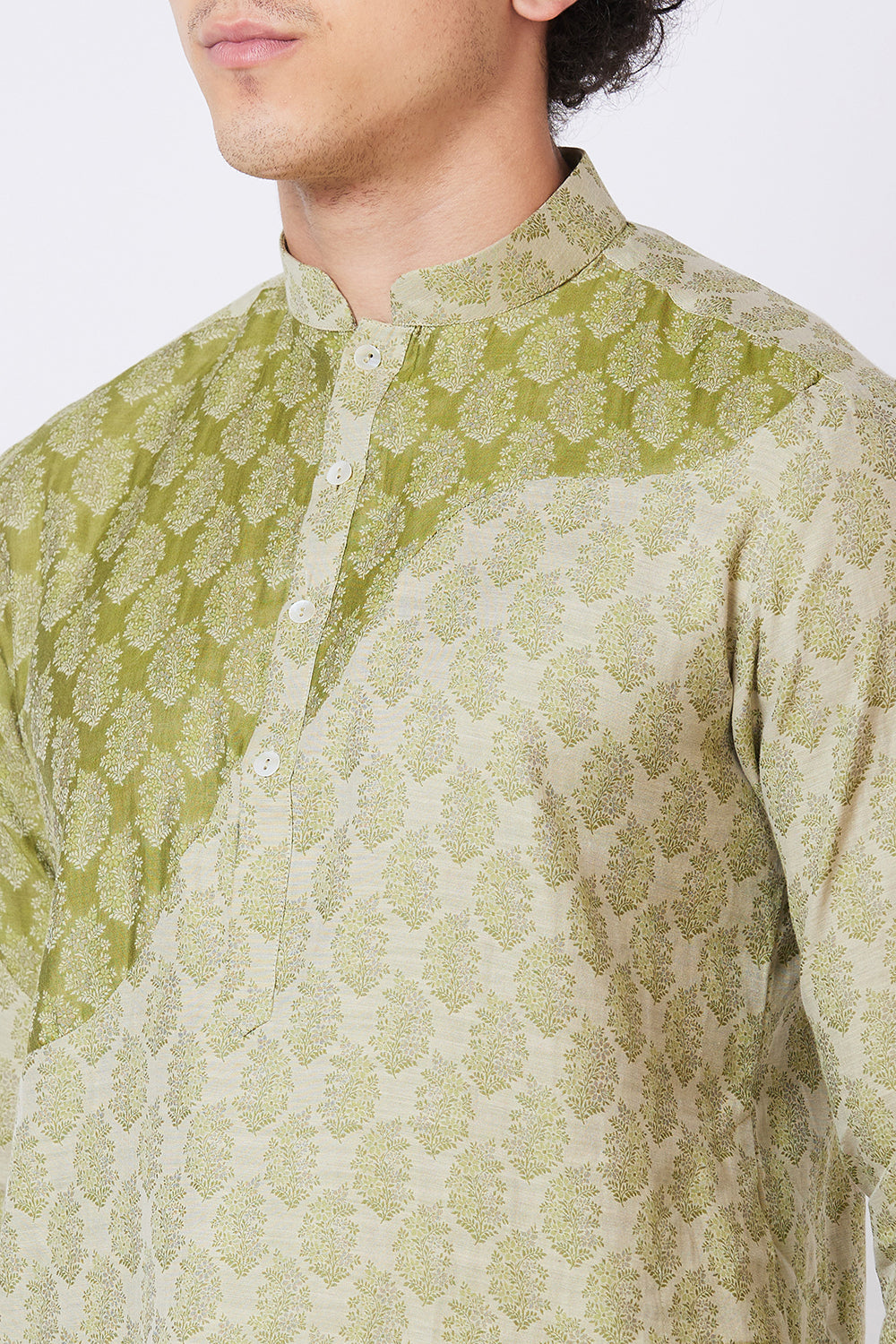 KURTA OLIVE COTTON JACQUARD