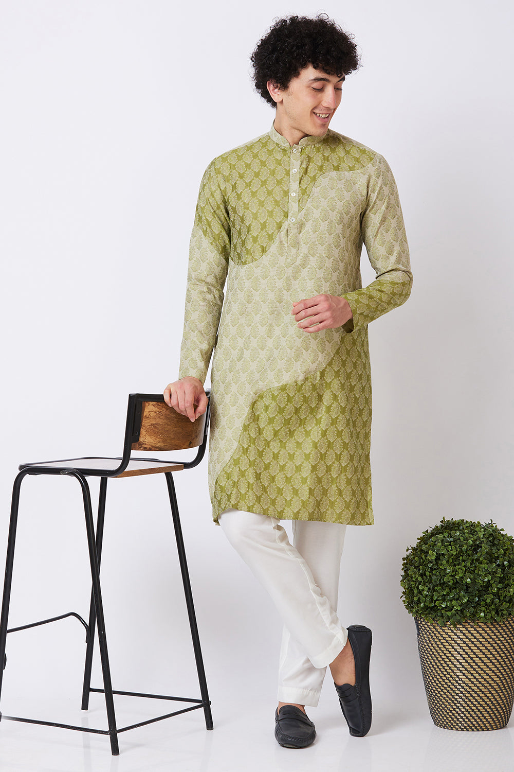 KURTA OLIVE COTTON JACQUARD