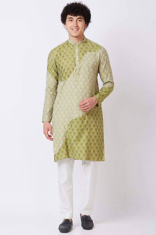 KURTA OLIVE COTTON JACQUARD