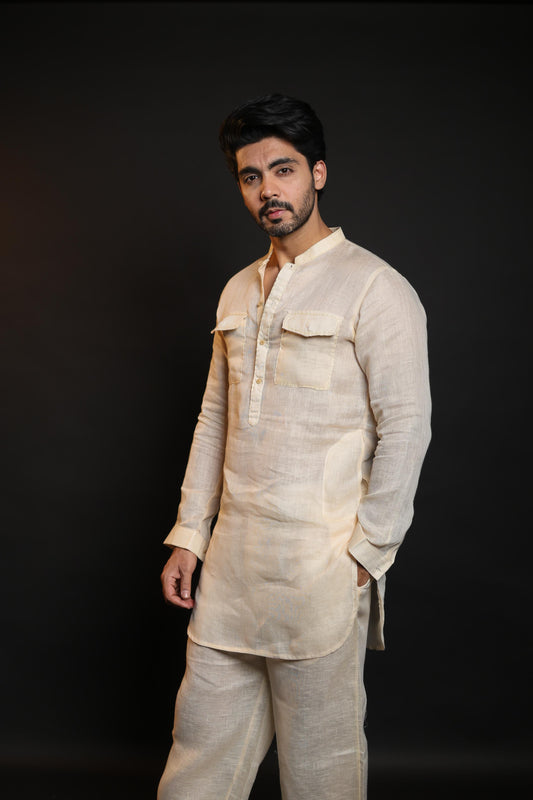 100% LINEN KURTA WITH FLARED PANTS