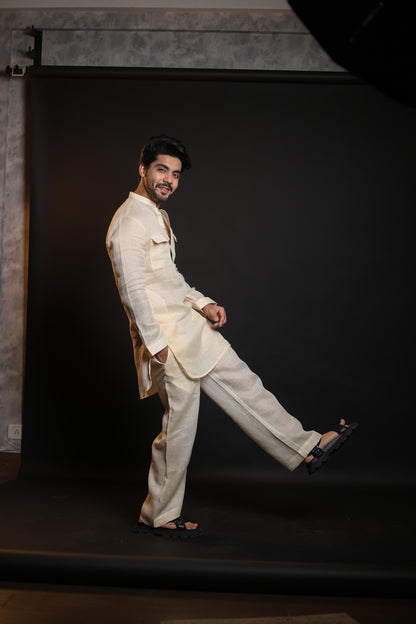 100% LINEN KURTA WITH FLARED PANTS