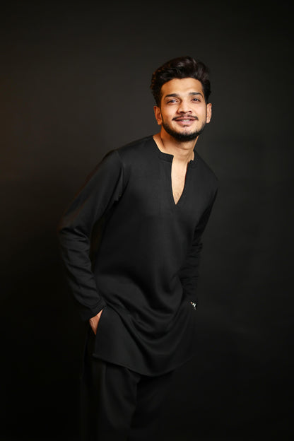 Scuba Black Boat-Neck Kurta with Pants