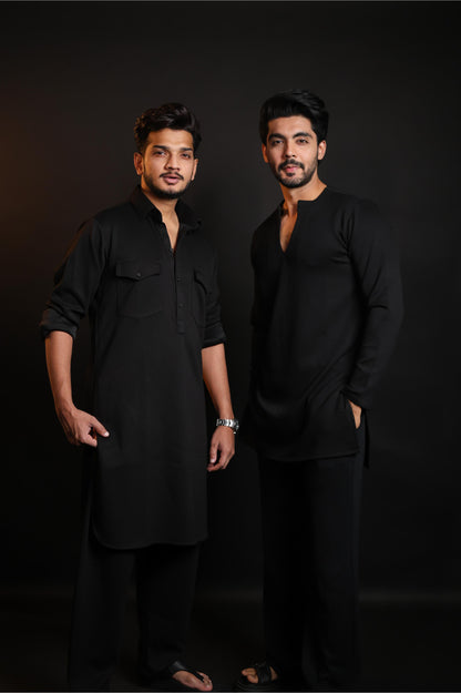 Scuba Black Boat-Neck Kurta with Pants