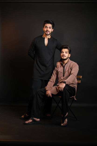 Scuba Black Boat-Neck Kurta with Pants