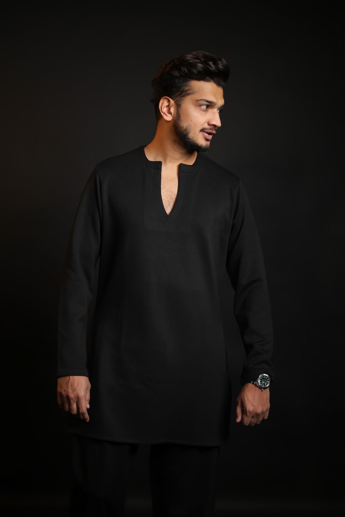 Scuba Black Boat-Neck Kurta with Pants