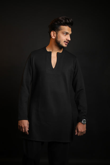Scuba Black Boat-Neck Kurta with Pants