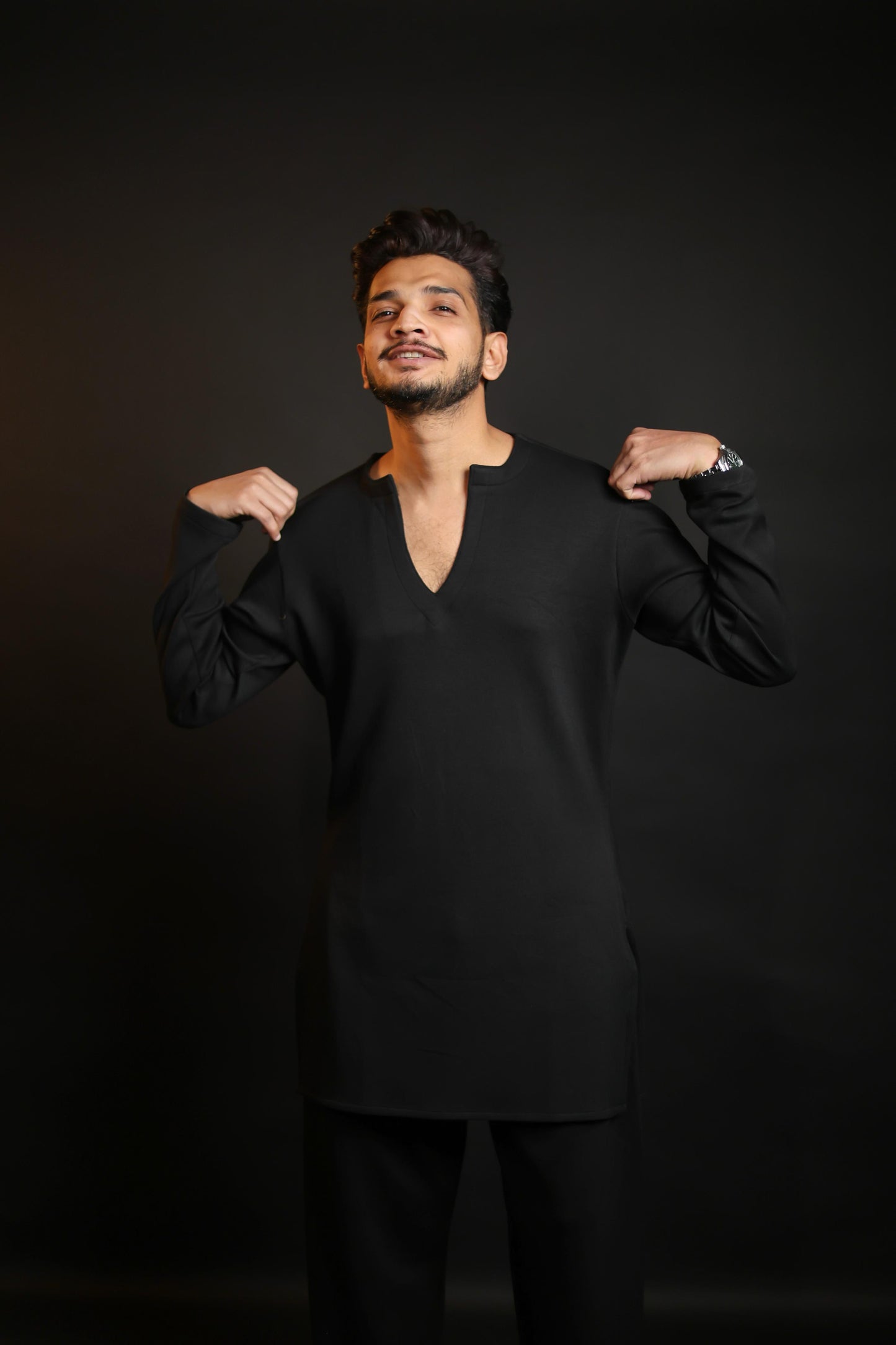Scuba Black Boat-Neck Kurta with Pants