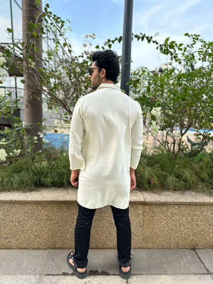 WHITE BUTTON KURTA