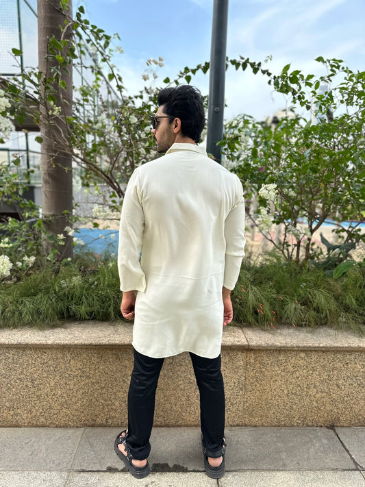 WHITE BUTTON KURTA