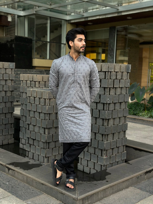 EMBROIDERED GREY KURTA