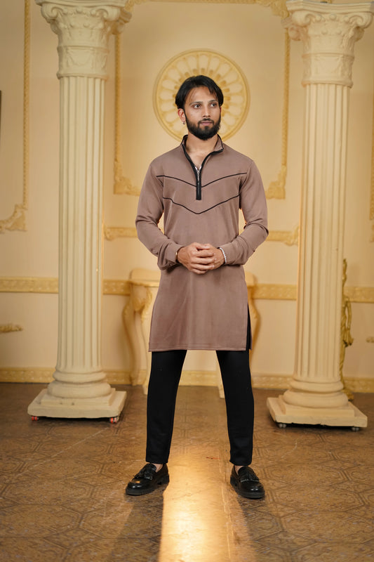 STRETCH V PIPEN BROWN KURTA WITH PANTS