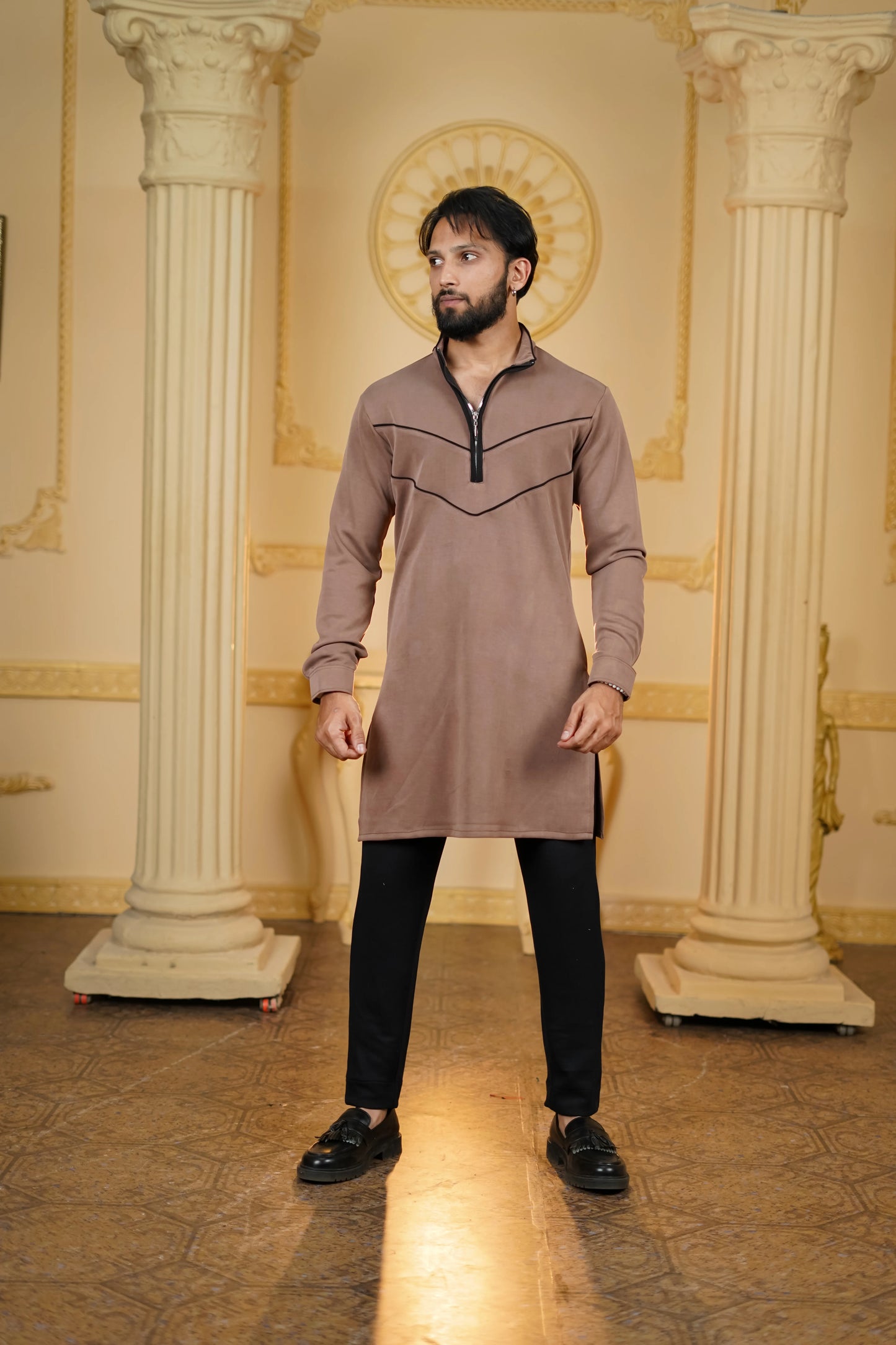STRETCH V PIPEN BROWN KURTA WITH PANTS