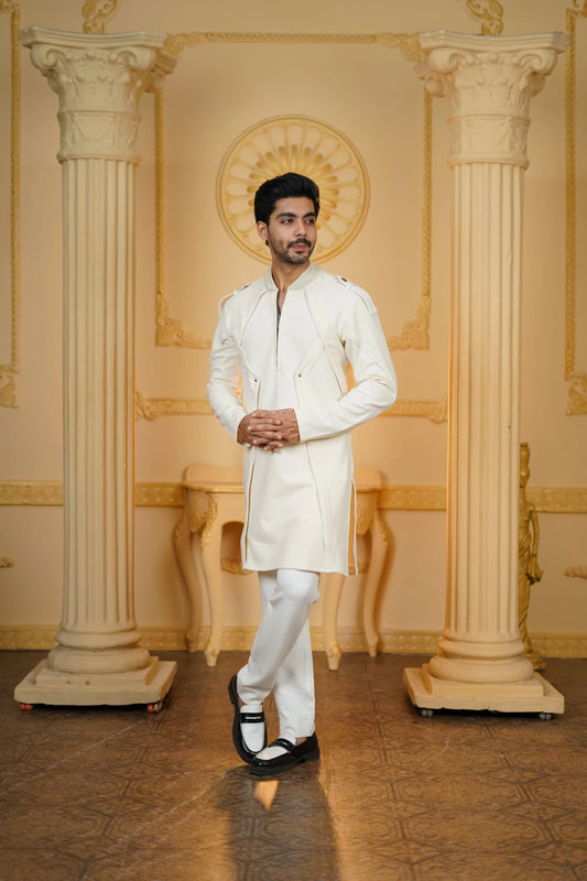 STRETCH LEATHER WHITE KURTA WITH PANTS