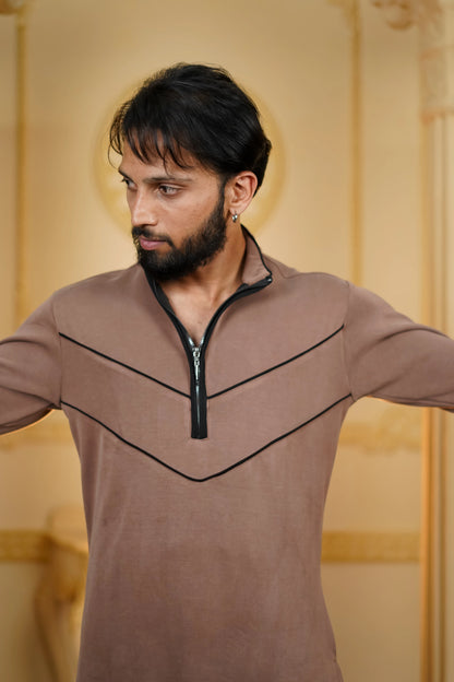 STRETCH V PIPEN BROWN KURTA WITH PANTS