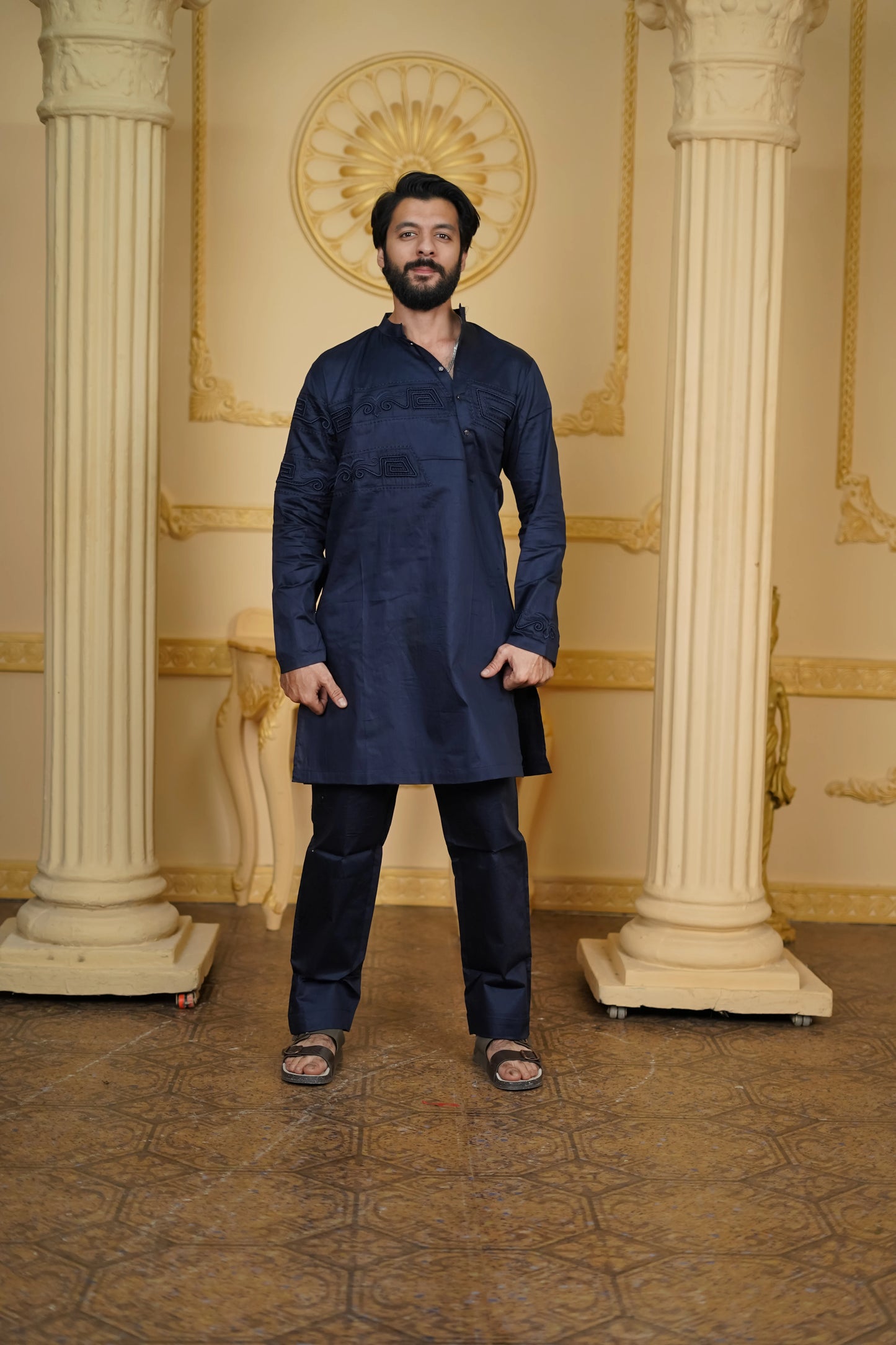 SIDE OPEN 3D EMBROIDERED 100% COTTON WITH PANTS