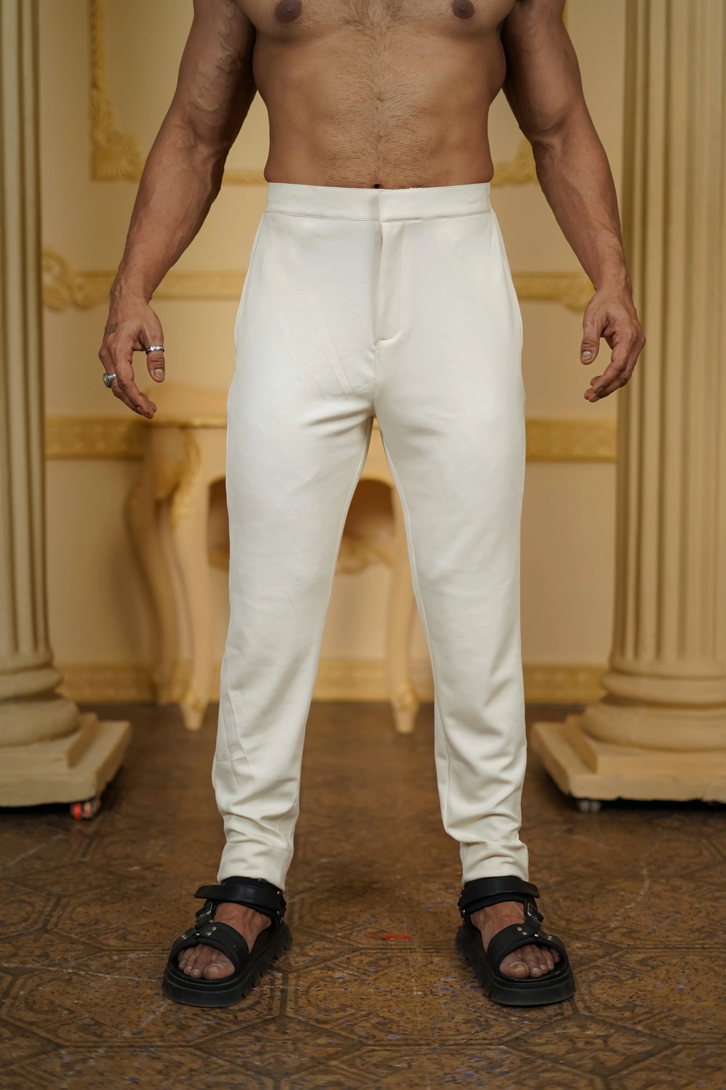 APLIQ SELF WHITE EMBROIDERED JOINT KURTA WITH PANTS