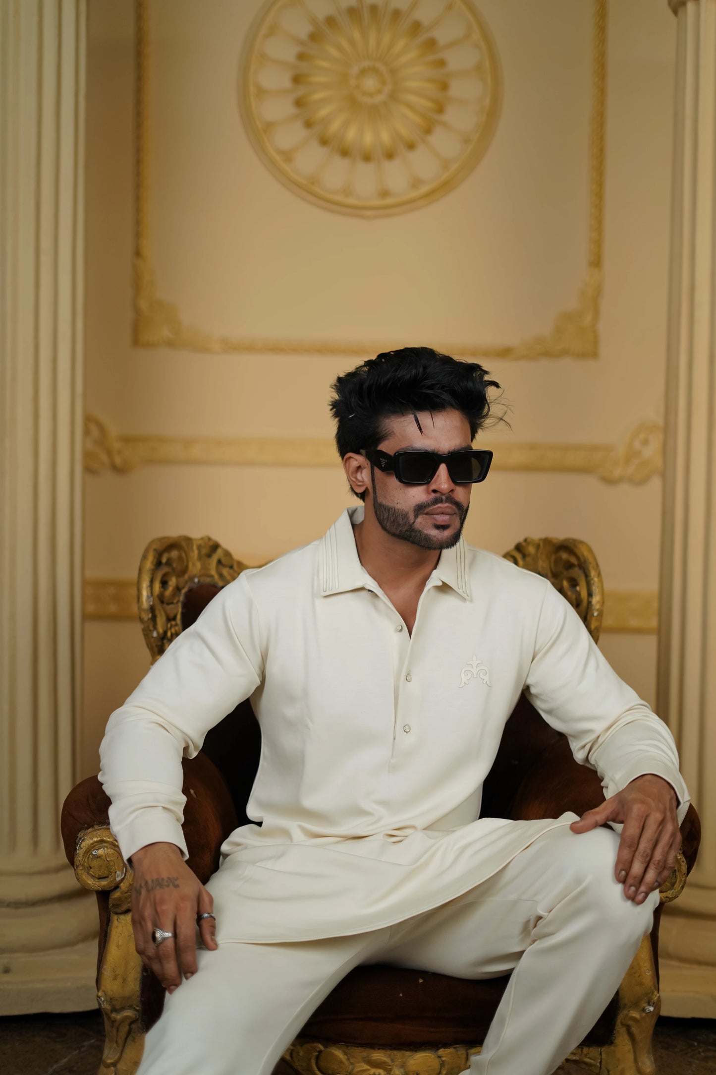 STRETCH MOTIF PRINTED WHITE KURTA WITH PANTS