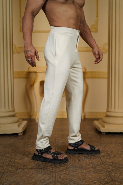 APLIQ SELF WHITE EMBROIDERED JOINT KURTA WITH PANTS