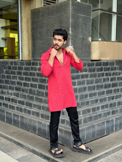 RED OPEN NECK KURTA