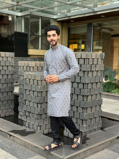 EMBROIDERED GREY KURTA