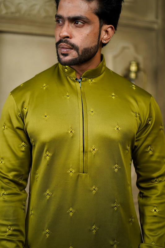 1 DR OLIVE GREEN KURTA SET WITH BLACK PANTS
