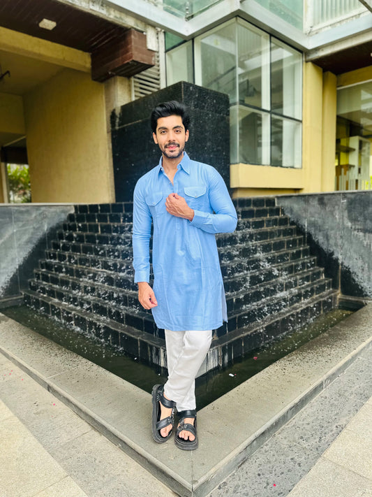 LIGHT BLUE POCKET KURTA