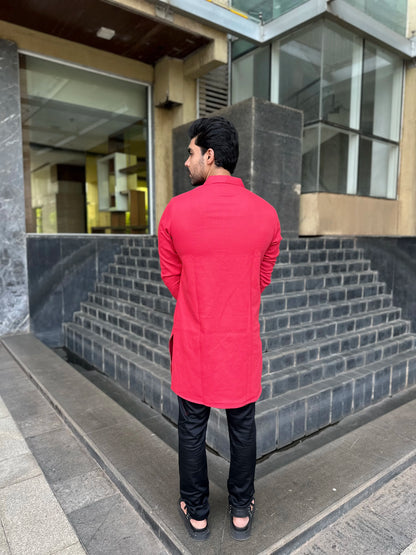 RED OPEN NECK KURTA